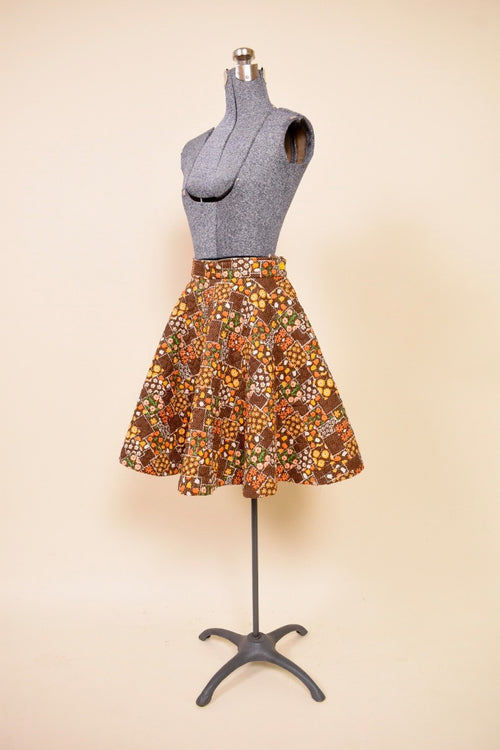 1960s Quilted Brown Circle Skirt: Shown from Side