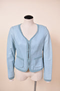 Vintage Y2K Genuine Leather Lace Trim Cropped Jacket shown from front