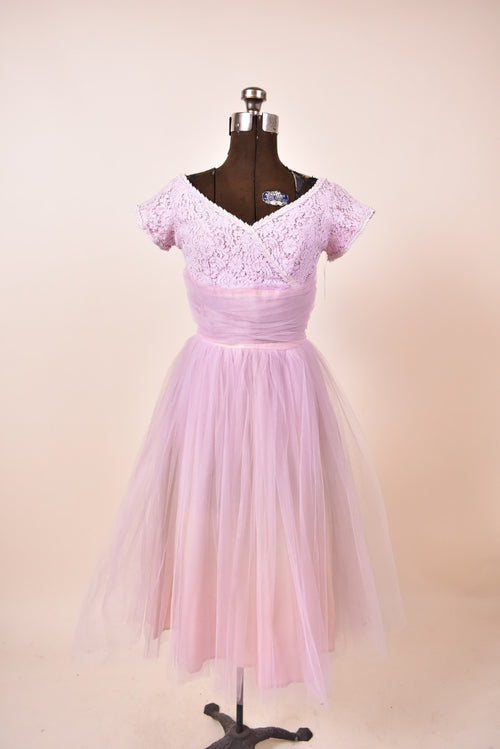 1960s Lilac Lace Prom Dress shown from front