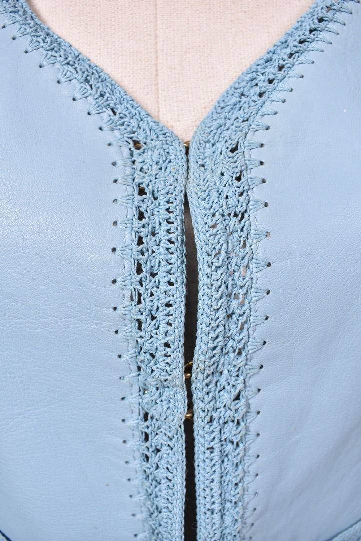 Vintage Y2K Genuine Leather Lace Trim Cropped Jacket crochet close up