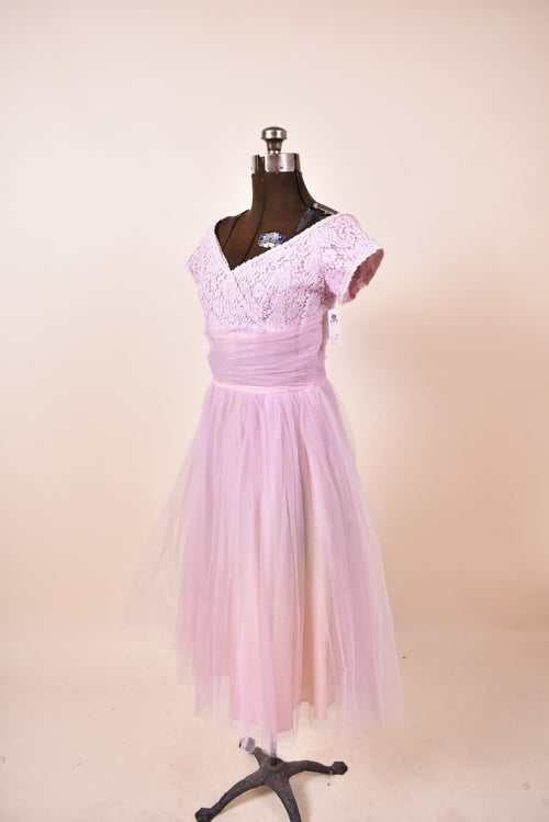 1960s Lilac Lace Prom Dress shown from side