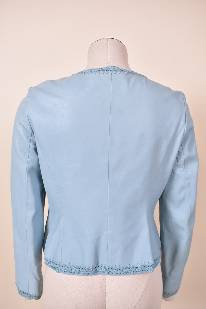 Vintage Y2K Genuine Leather Lace Trim Cropped Jacket shown from back