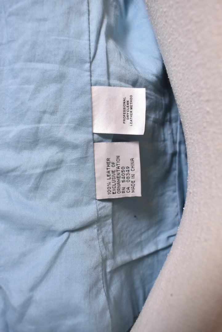 Vintage Y2K Genuine Leather Lace Trim Cropped Jacket tag