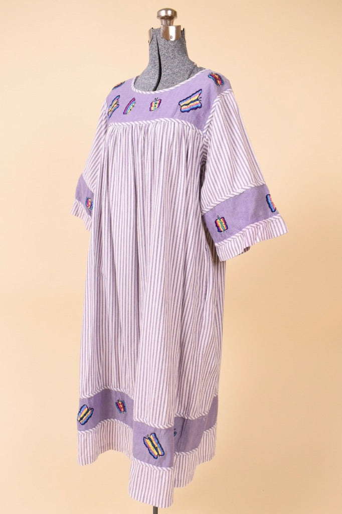 Purple Cotton Striped Butterfly Muumuu By Sante Classics, L/XL