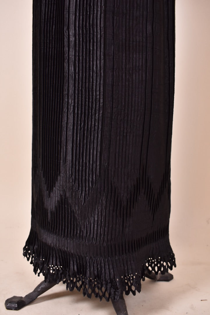 Black 80s Plissé Pleated 2pc Set - Skirt and Top By Jeanne Marc