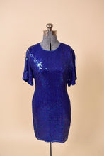 Load image into Gallery viewer, 80s blue sequin dress shown from the front
