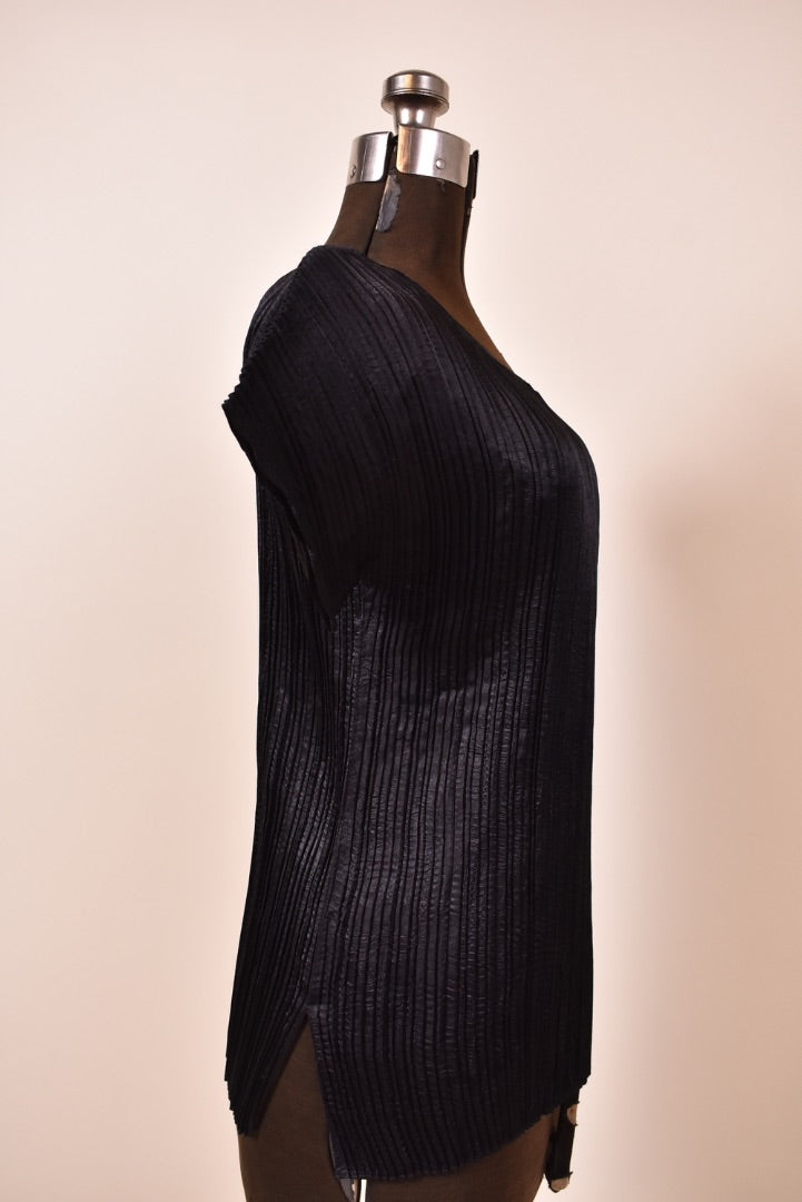 Black 80s Plissé Pleated 2pc Set - Skirt and Top By Jeanne Marc