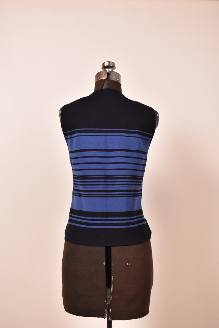 Black and Blue Silk Blend Striped Sleeveless Knit Top By Oliver Perry, M