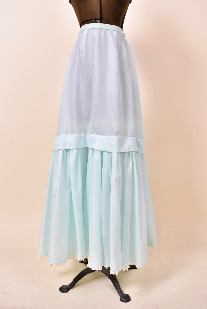 Aqua Cotton Eyelet Handmade Tiered Gown with Petticoat and Belt