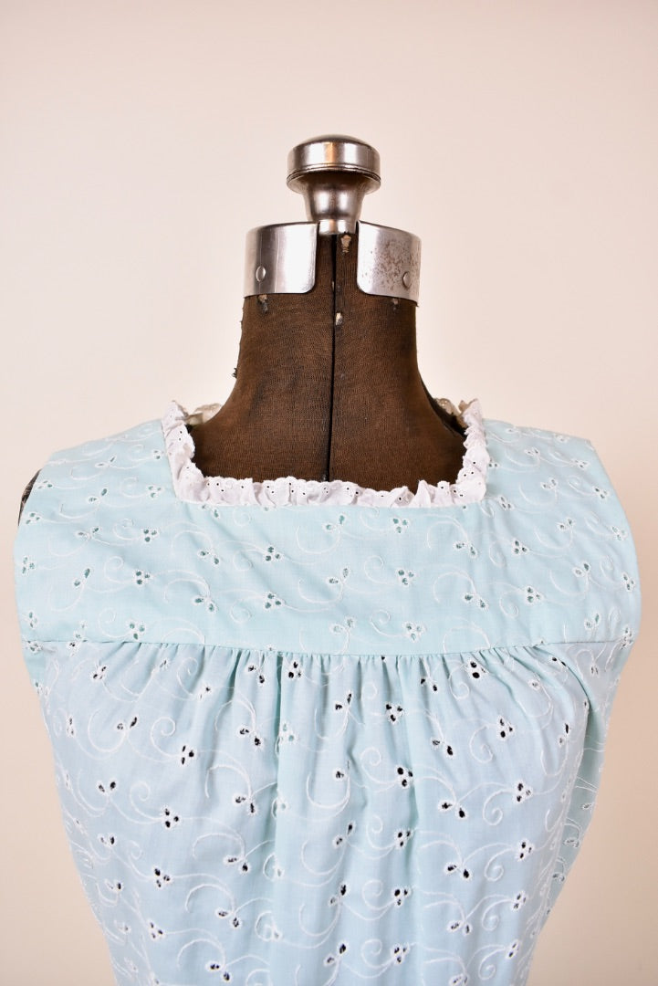 Aqua Cotton Eyelet Handmade Tiered Gown with Petticoat and Belt