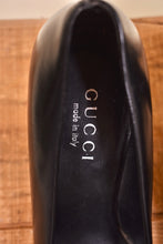 Load image into Gallery viewer, Designer vintage heels are shown zoomed in. The Gucci heels are made in Italy.
