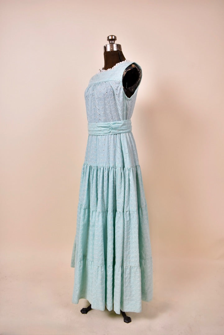 Aqua Cotton Eyelet Handmade Tiered Gown with Petticoat and Belt THE VAULT COLLECTIVE & ELSWHEN ELSEWEAR Aqua Cotton Eyelet Handmade Tiered Gown with Petticoat and Belt THE VAULT COLLECTIVE & ELSWHEN ELSEWEAR