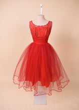 Load image into Gallery viewer, 1950s red puffy party dress shown from the front
