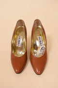 Brown Leather Pumps by Escada are shown from the top