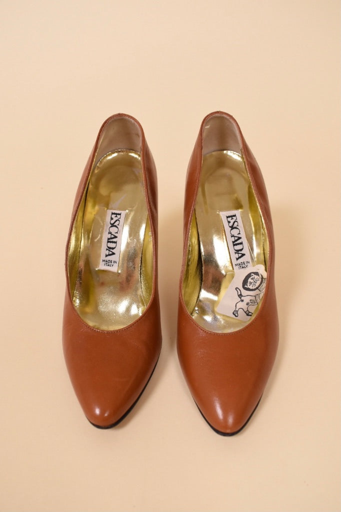 Brown Leather Pumps by Escada are shown from the top