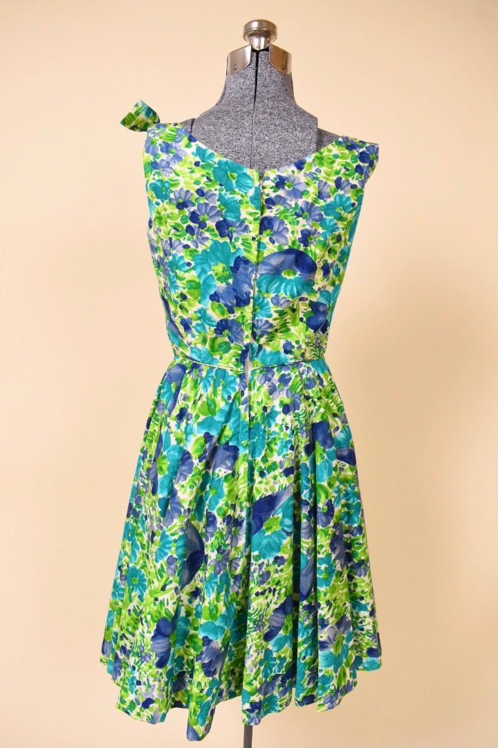 Green Floral Day Dress w/ Bow By Jay Herbert is shown from the back