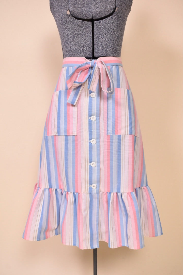 Pastel Striped Skirt w/Ruffle & Pockets, S