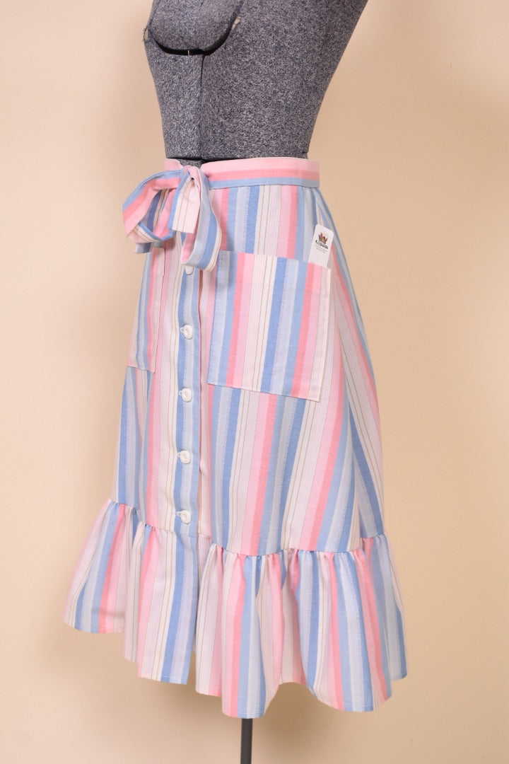 Pastel Striped Skirt w/Ruffle & Pockets, S