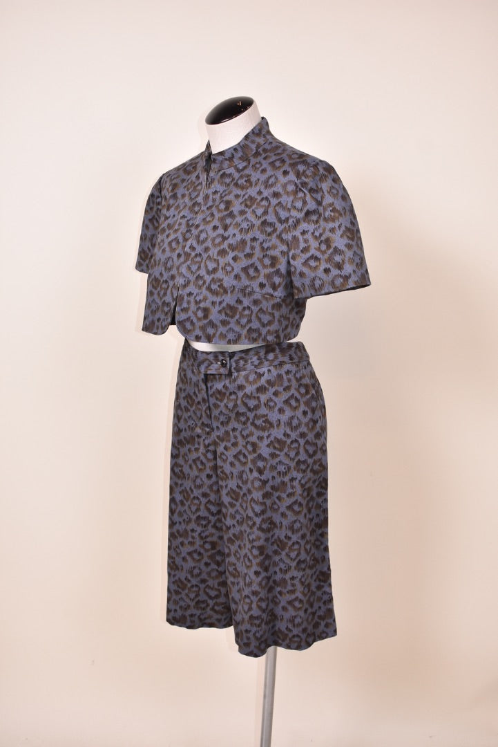 Blue 90s Animal Print 2pc Set - Short & Short Sleeve Jacket By Harve Benard, L