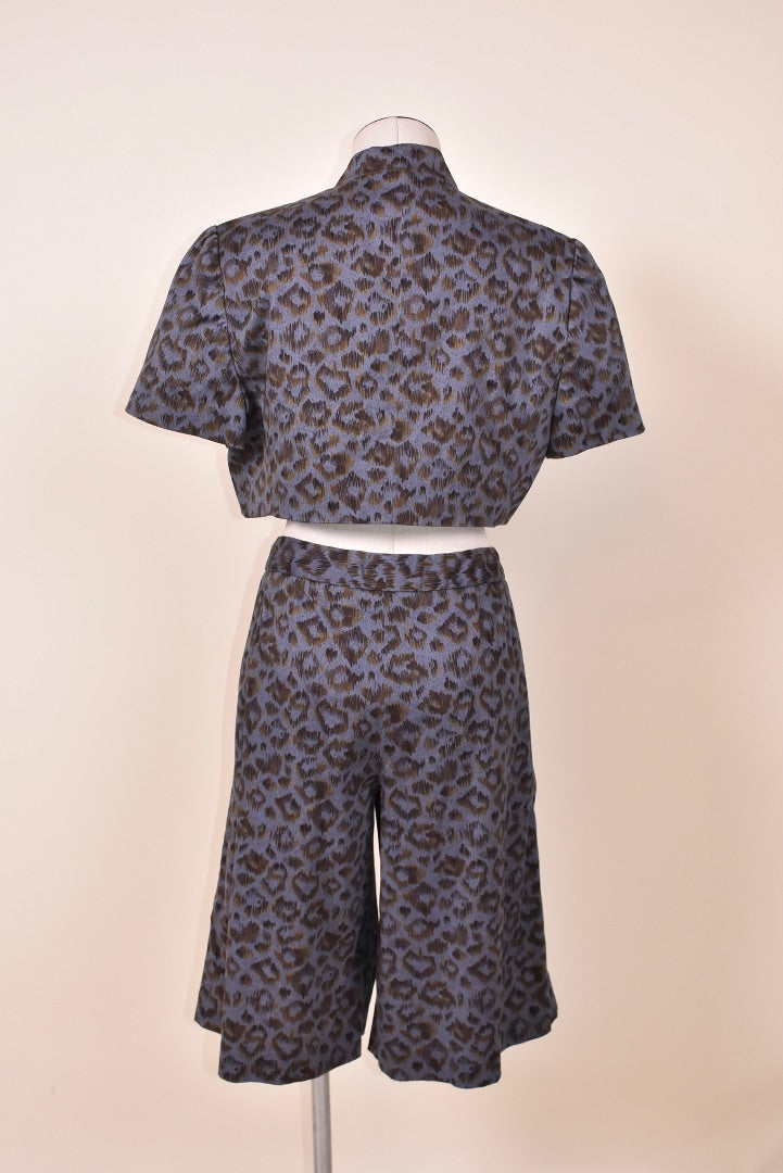Blue 90s Animal Print 2pc Set - Short & Short Sleeve Jacket By Harve Benard, L