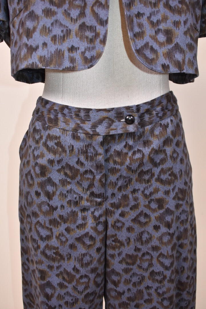 Blue 90s Animal Print 2pc Set - Short & Short Sleeve Jacket By Harve Benard, L