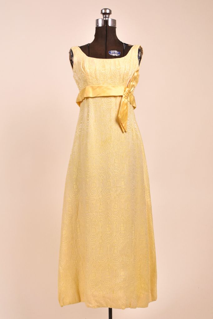 Yellow 60s Empire Waist Gown With Sash By Freeman's, XS THE VAULT COLLECTIVE & ELSWHEN ELSEWEAR Yellow 60s Empire Waist Gown With Sash By Freeman's, XS THE VAULT COLLECTIVE & ELSWHEN ELSEWEAR