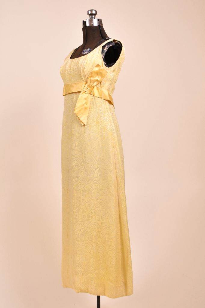 Yellow 60s Empire Waist Gown With Sash By Freeman's, XS