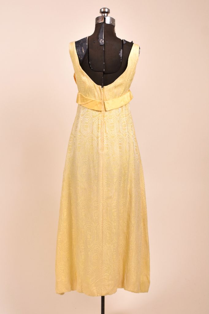 Yellow 60s Empire Waist Gown With Sash By Freeman's, XS
