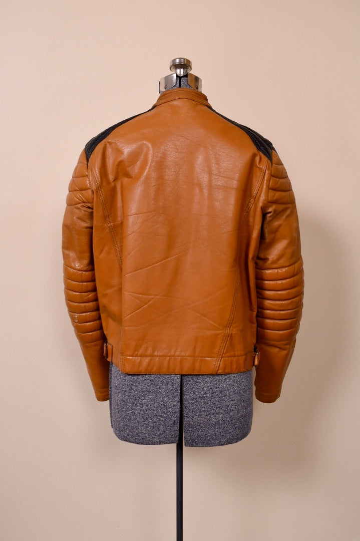 Tan 60s/70s Cafe Style Leather Jacket from the back