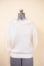 Load image into Gallery viewer, Swan Top — USA-made 3/4-sleeve white knit feather-collar top by Jane Adams Knitwear, M: Shown from Front
