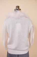 Load image into Gallery viewer, Swan Top — USA-made 3/4-sleeve white knit feather-collar top by Jane Adams Knitwear, M: Shown from Back
