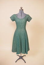 Load image into Gallery viewer, Green Late 1950s Lace Party Dress, XS: Shown from Front
