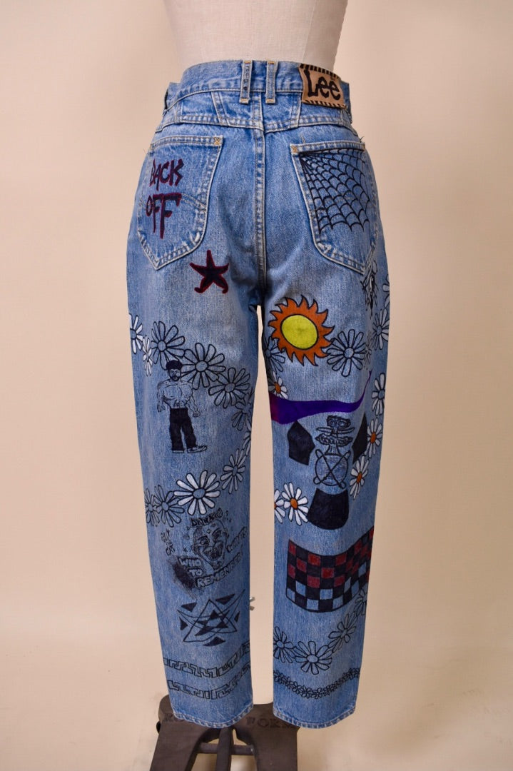 80s Lee Hand Painted Blue Jeans from the  back