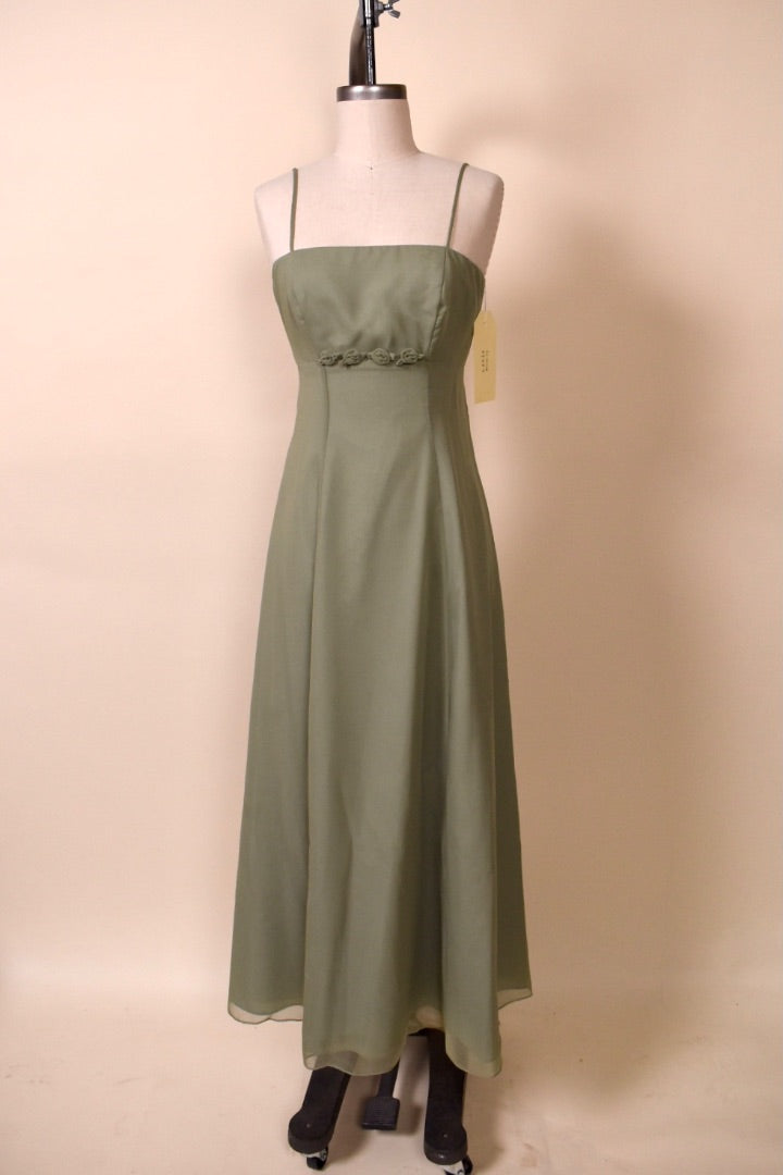 Green Long Sleeveless Dress with Three Flowers By Mori Lee, XS