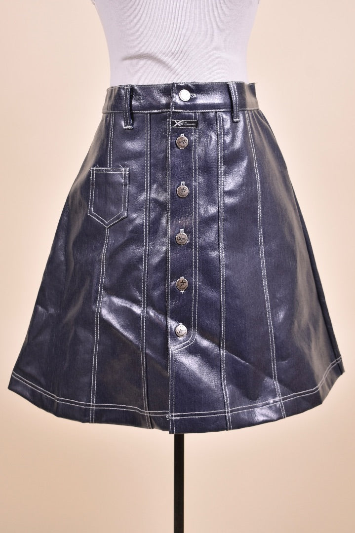 Denim Laminated Skirt By Xers, M