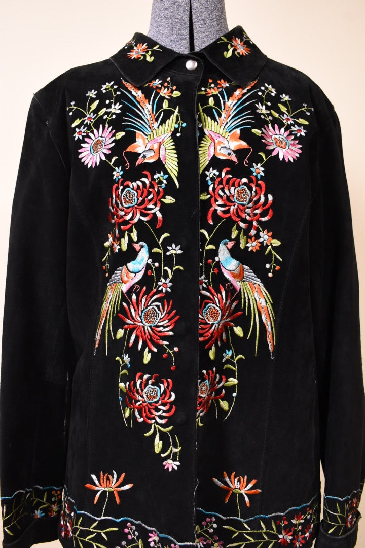 Black Suede Black Embroidered Jacket By Avanti, S/M