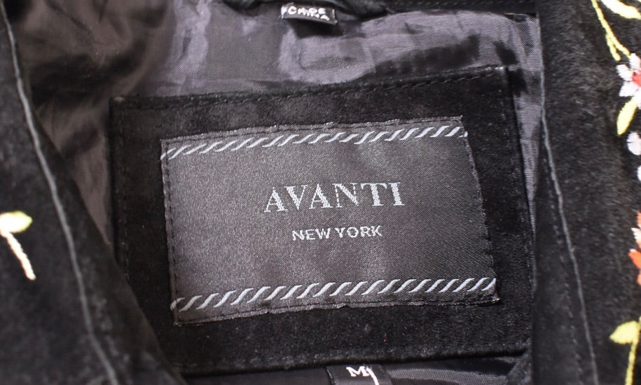 Black Suede Black Embroidered Jacket By Avanti, S/M