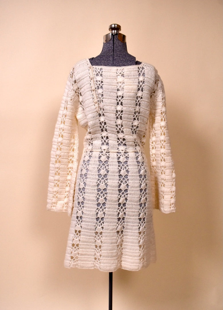 White 1970s Crochet Dress By Country Lady From the back