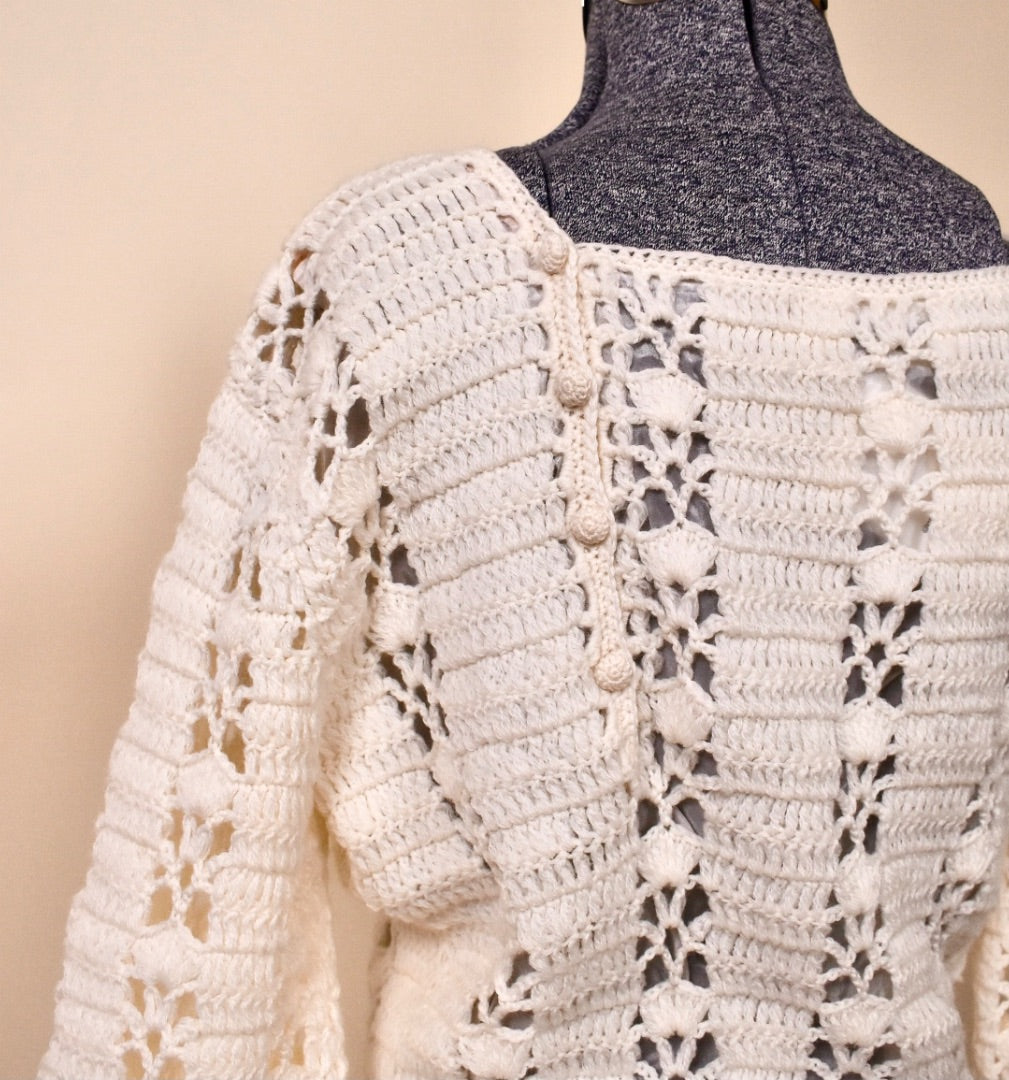 White 1970s Crochet Dress By Country Lady Detail shot 