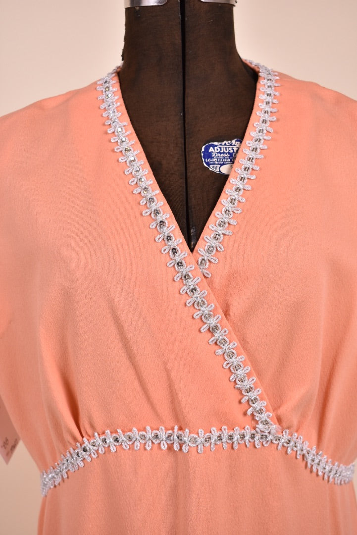 Peach 1970s Prom Queen Gown with Silver Trim, XL