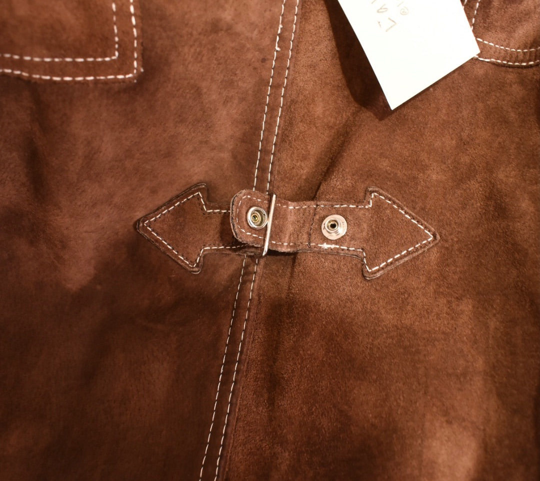 Brown Handmade Suede Leather Coat, S