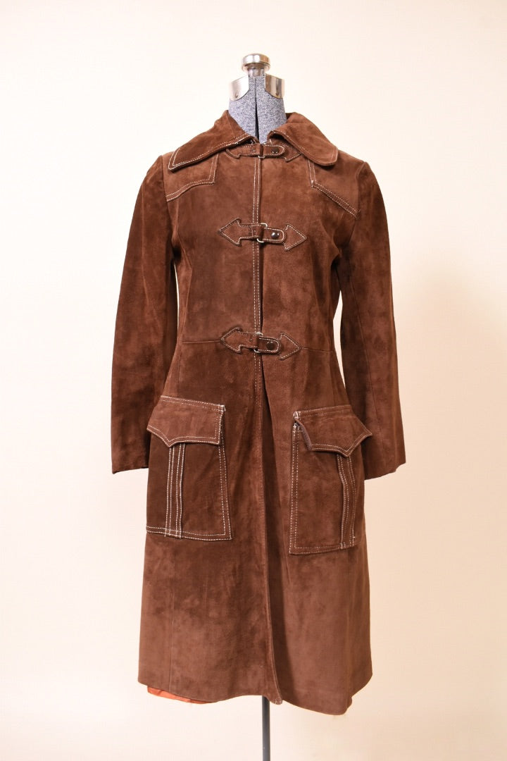 Brown Handmade Suede Leather Coat from the front