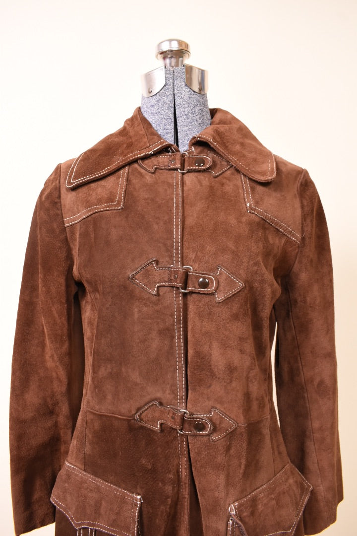 Brown Handmade Suede Leather Coat Detail Shot