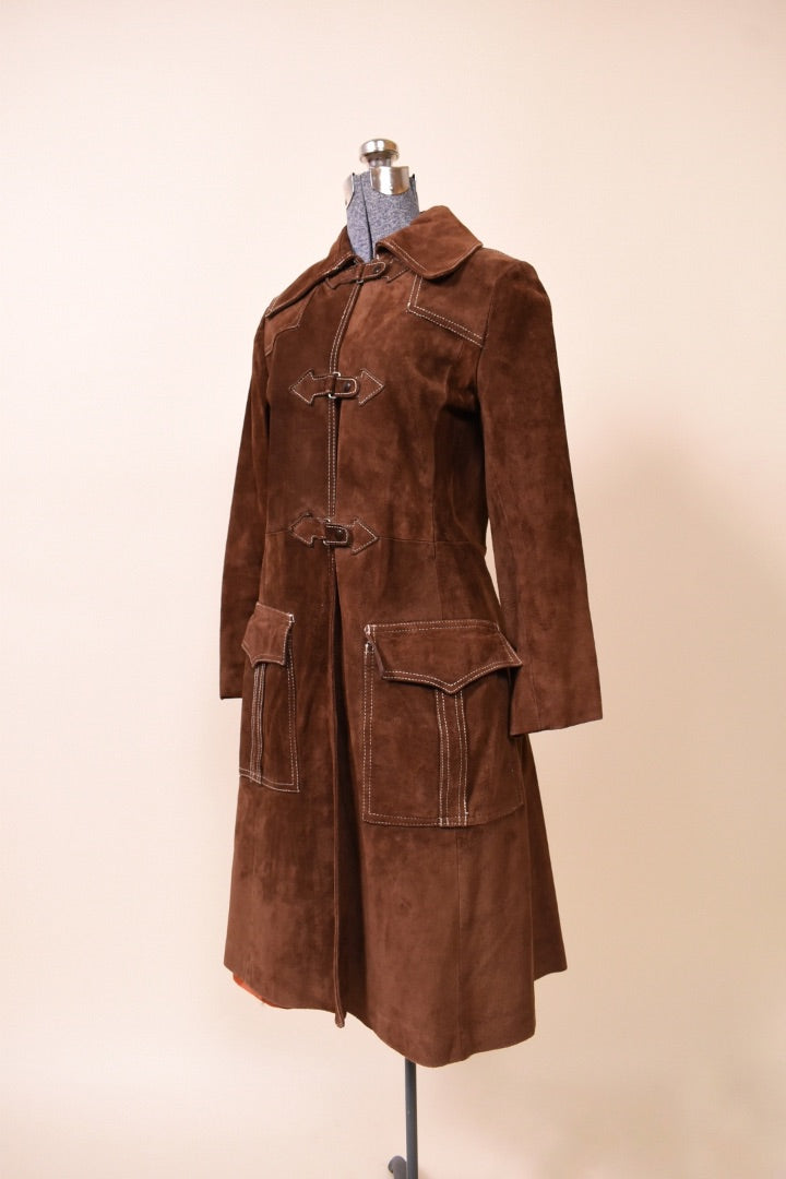 Brown Handmade Suede Leather Coat from the Side
