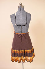 Load image into Gallery viewer, Brown, Orange, and Yellow Crochet Tie Waist Skirt: Shown from Front

