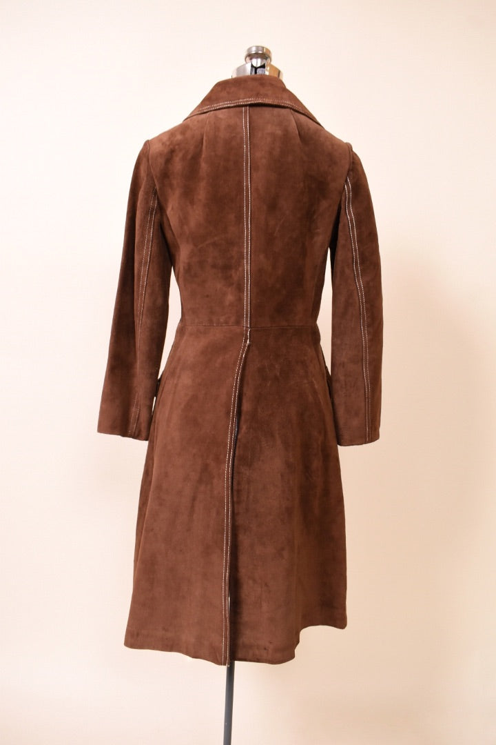 Brown Handmade Suede Leather Coat from the Back