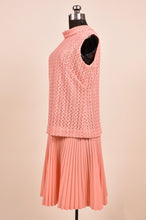 Load image into Gallery viewer, 70s Neon Peach Squiggle Lace Dress with Pleated Skirt as shown from the side
