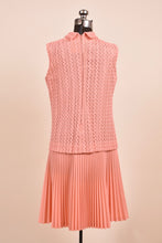 Load image into Gallery viewer, 70s Neon Peach Squiggle Lace Dress with Pleated Skirt as shown from the back
