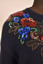 Load image into Gallery viewer, close up on sequin and bead floral motif
