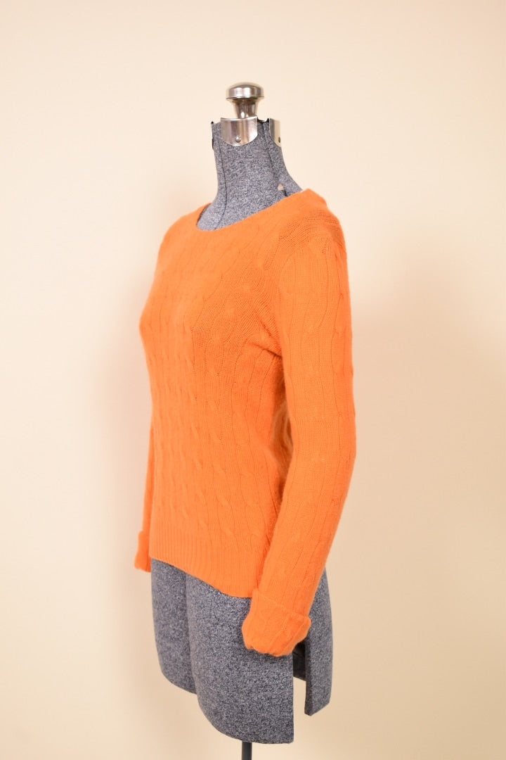 Orange Cable Cashmere Sweater By Ralph Lauren Black Label, S. From the side.